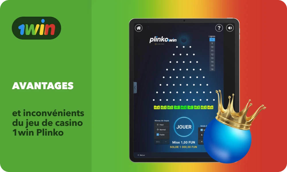 Plinko 1win est un jeu populaire qui se distingue des autres jeux de casino en ligne par ses avantages