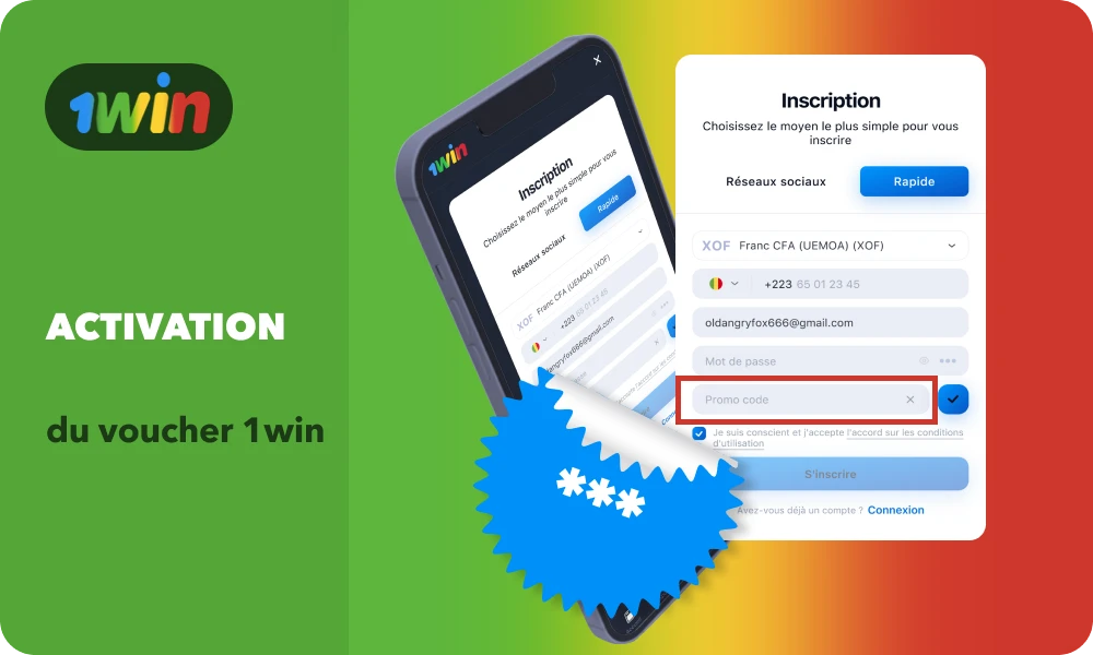 Les Maliens peuvent activer le bon 1win de deux manières simples : lors de l'enregistrement en saisissant le code XXX dans la ligne de promotion, ou dans l'armoire personnelle après avoir créé un compte